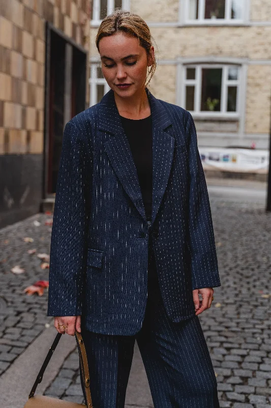 Oversized Blazer with Classic Suit Trousers - Package Deal (Navy Pinstripe)