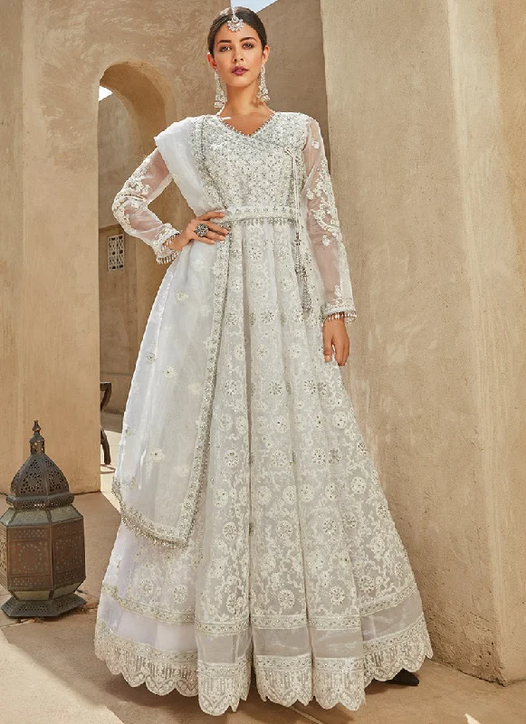 White Thread Embroidered Organza Anarkali