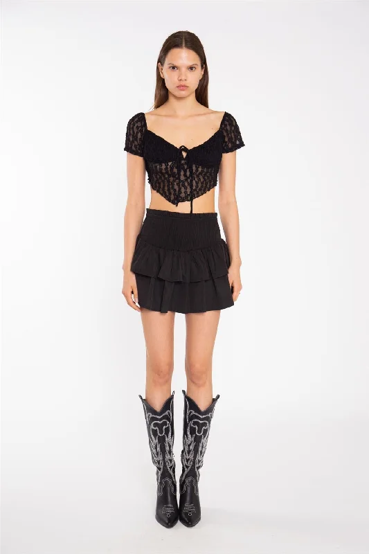 Black RaRa Smocked-Waist Mini-Skirt