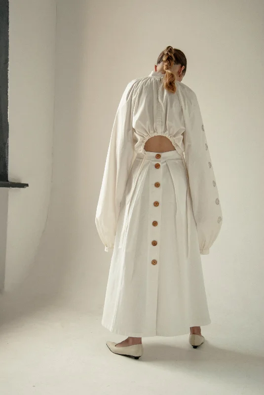 Wooden Buttons White Skirt