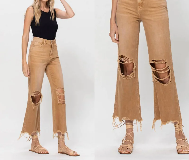 Distressed Vintage Crop Flare Jeans In Army Khaki