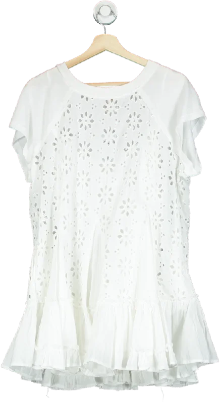 Free People White Floral Cotton Broderie Dress UK M