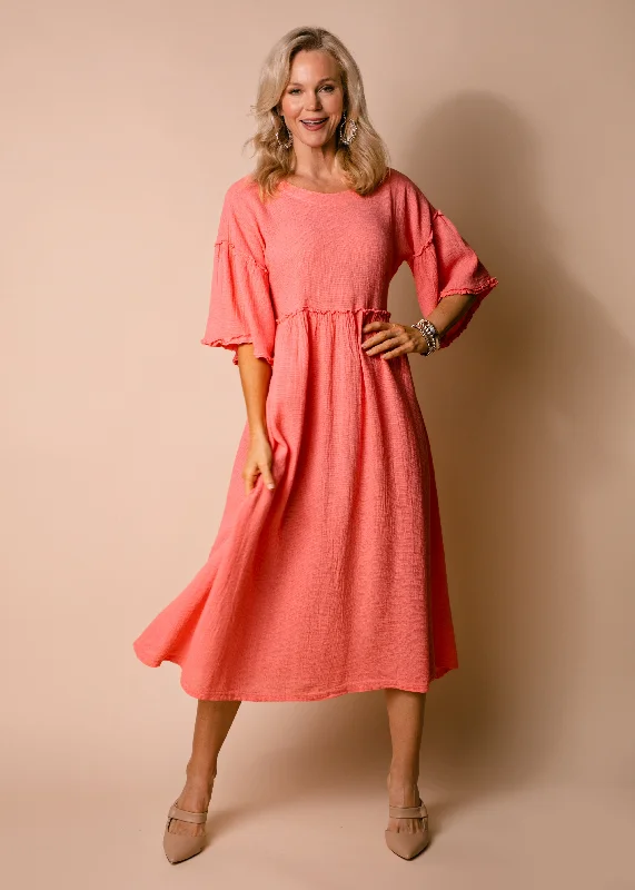 Hira Linen Blend Dress in Coral Crush