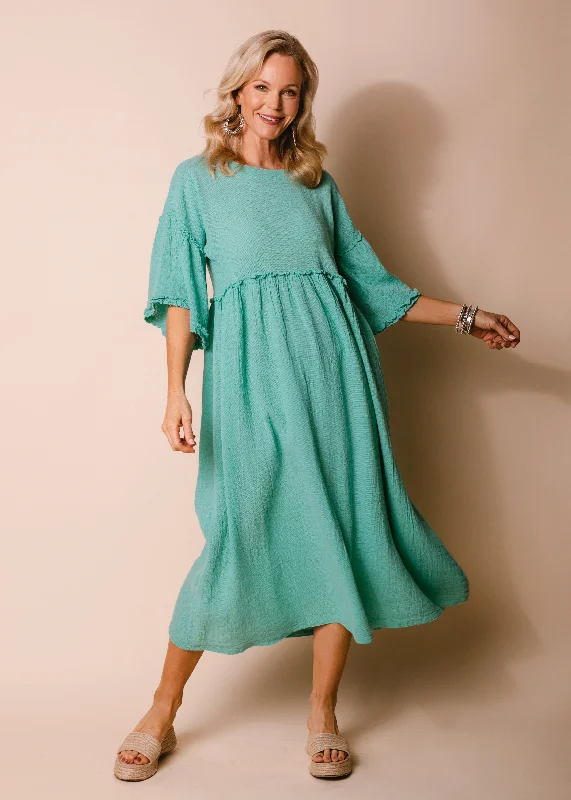 Hira Linen Blend Dress in Sea Green