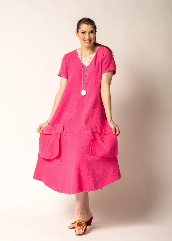 Lada Linen Dress in Raspberry Sorbet