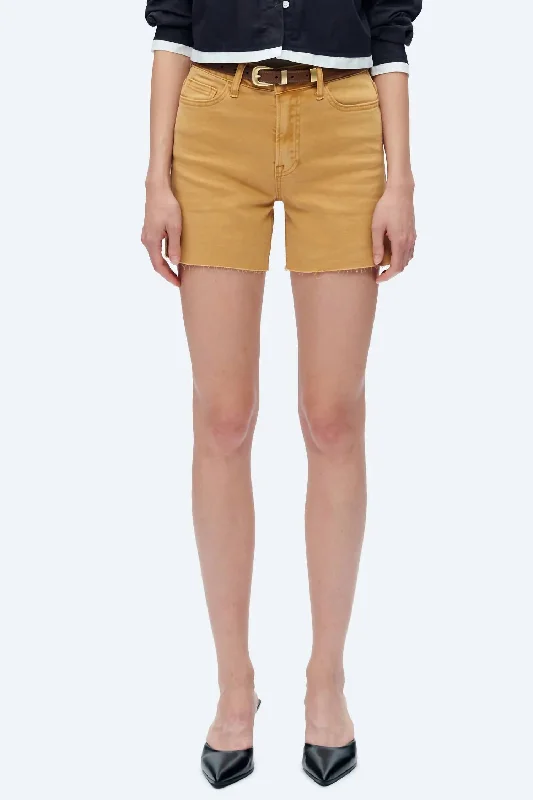 Nyla High Rise Shorts In Yellow Ochre