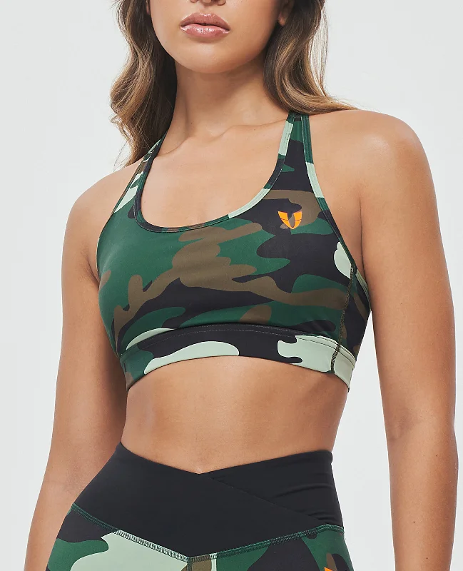 Power Sports Bra - Green Camo