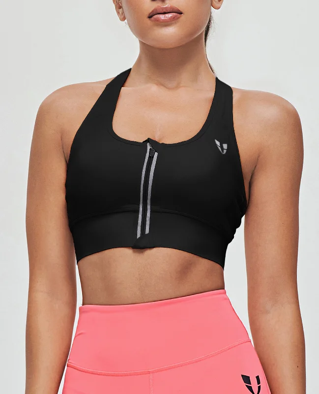 Zip Front Sports Bra - Black