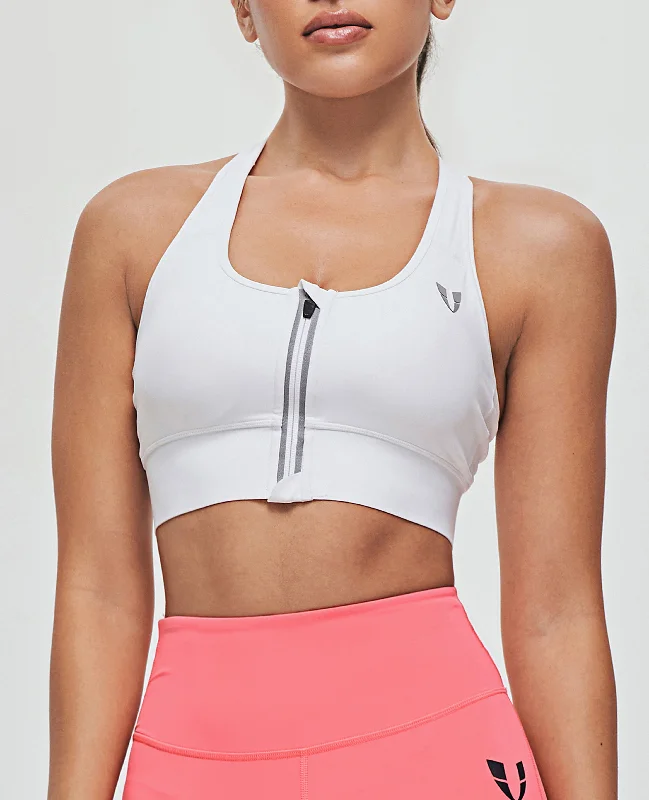 Zip Front Sports Bra - White