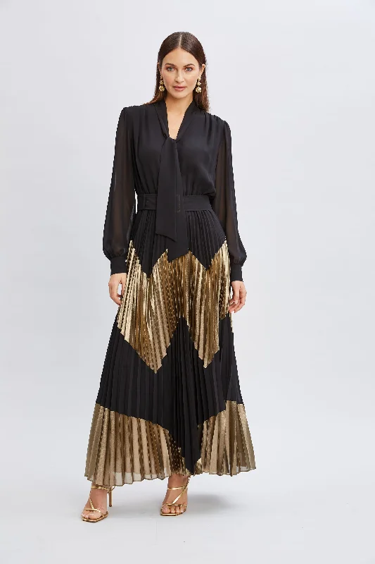 Chiffon Gilded Pleated Maxi Dress