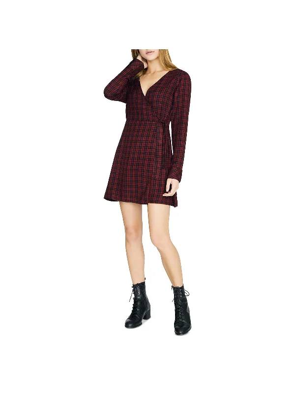 Upbeat Womens Faux Wrap Plaid Party Dress