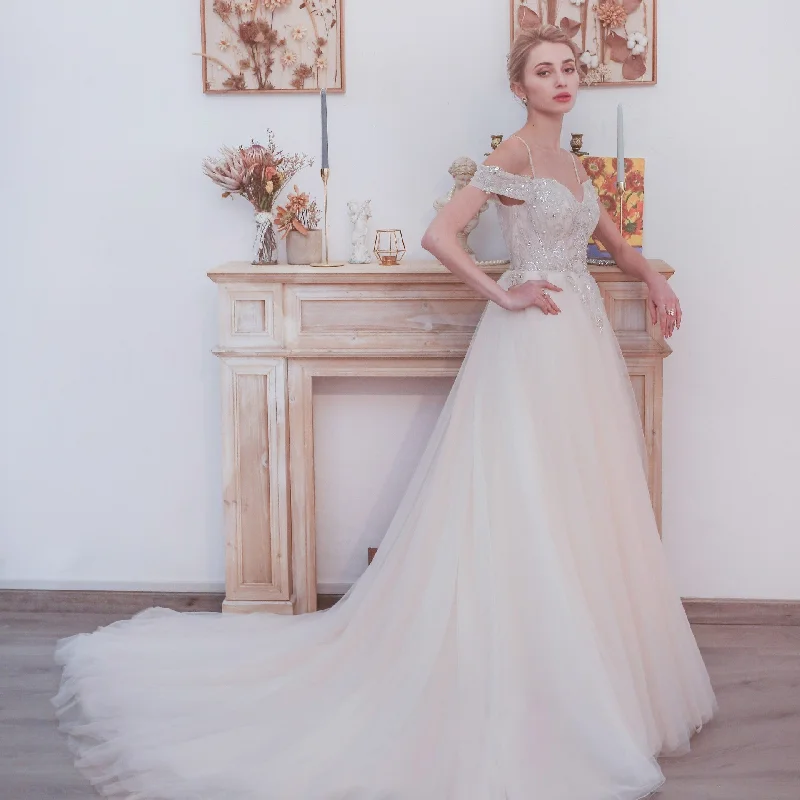 Elegant Off the Shoulder A Line Wedding Dresses with Sweetheart