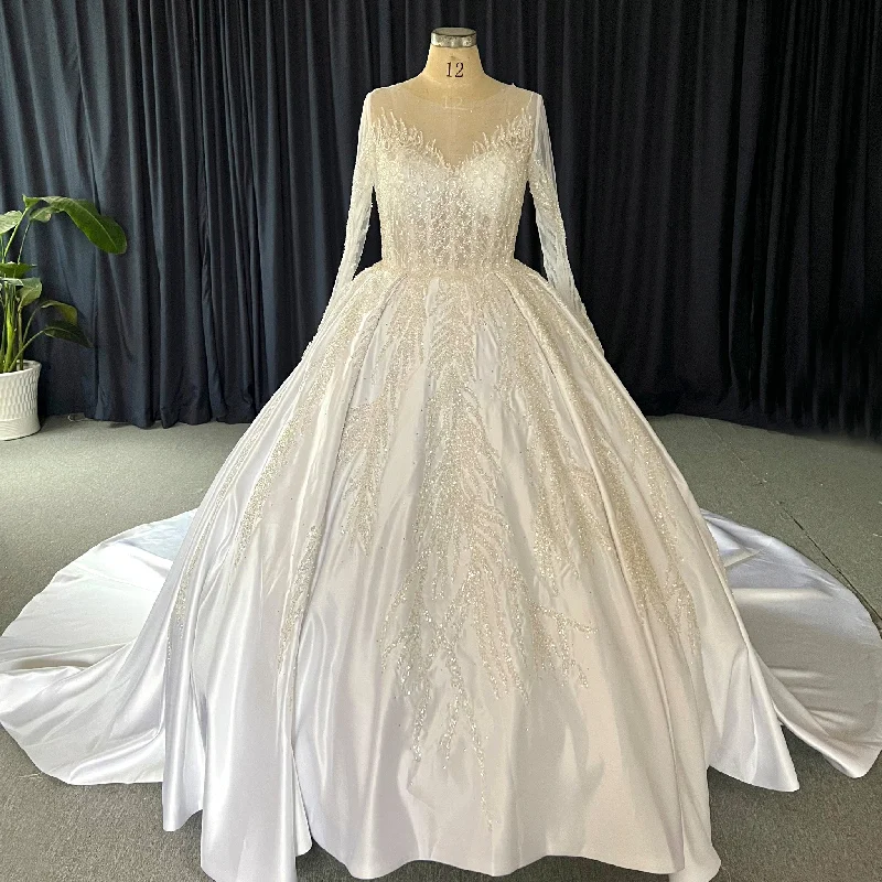 Plus Size Sparkle Wedding Dress with Sheer Long Sleeve