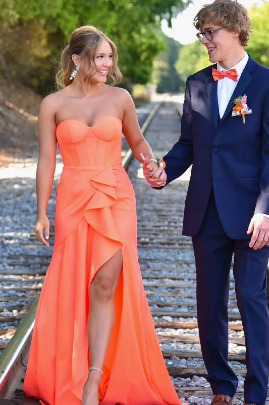 Sexy Orange Wedding Guest Dress Satin Mermaid Formal Wears