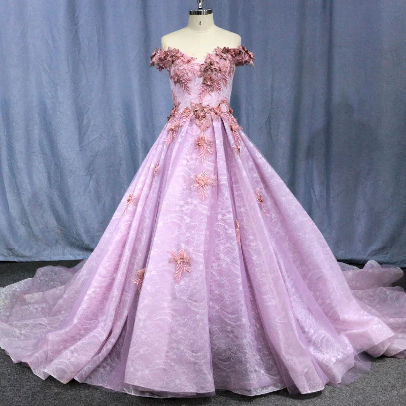 Vintage Off the Shoulder Purple Wedding Dresses and Bridal Gowns