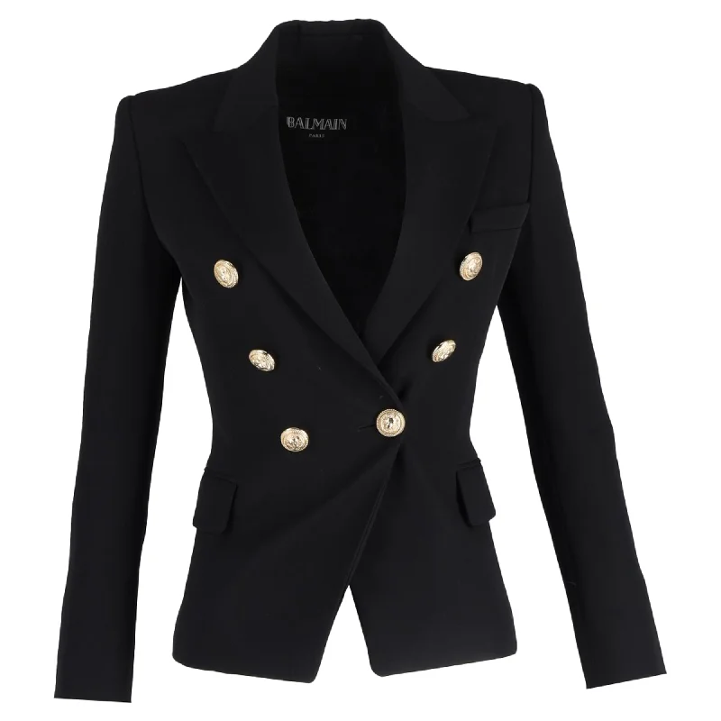 Balmain Double-Breasted Blazer in Black Wool