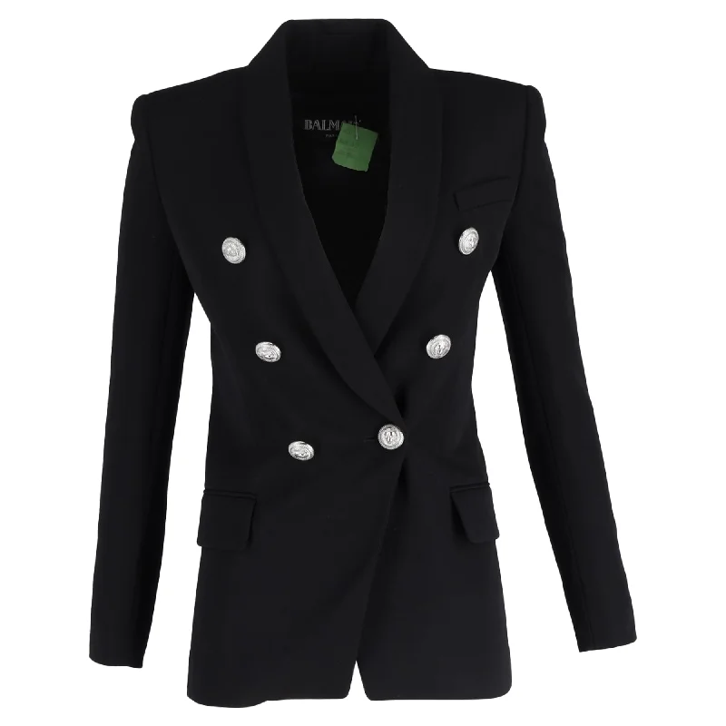 Balmain Double-Breasted Blazer in Black Wool