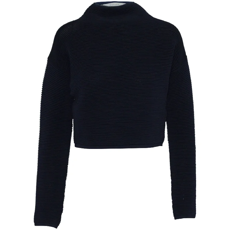 Dion Lee Mock Neck Rib Knit Sweater in Navy Blue Viscose