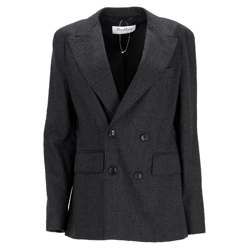 Max Mara Oblio Double-Breasted Blazer in Grey Wool