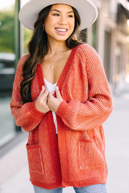 Over The Moon Brick Orange Ribbed Cardigan