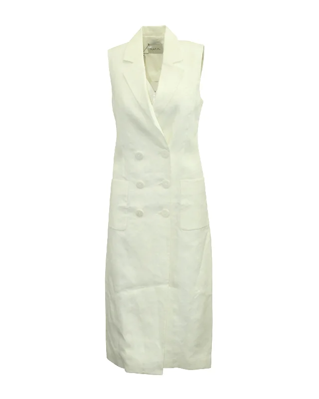 Racil Marrakech Double Breasted Vest in White Linen