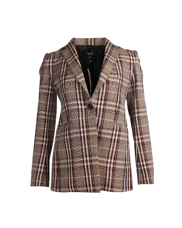 Theory Power Bexley Plaid Blazer in Brown Wool