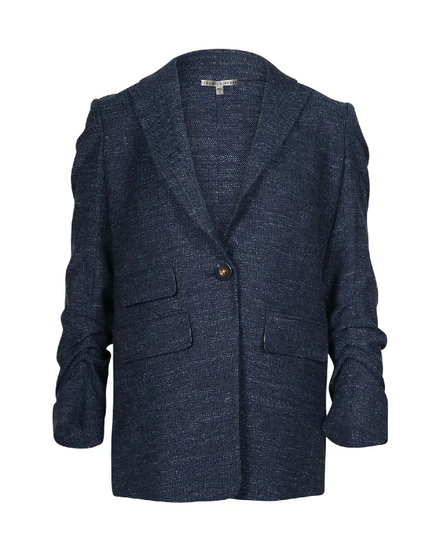 Veronica Beard Martel Dickey Herringbone Blazer in Blue Virgin Wool