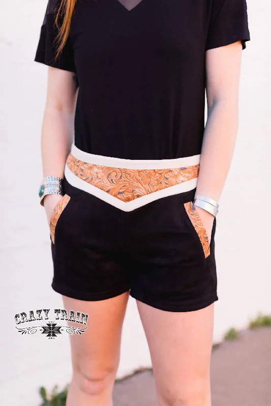 Whistle Britches Tooled Leather Shorts In Black